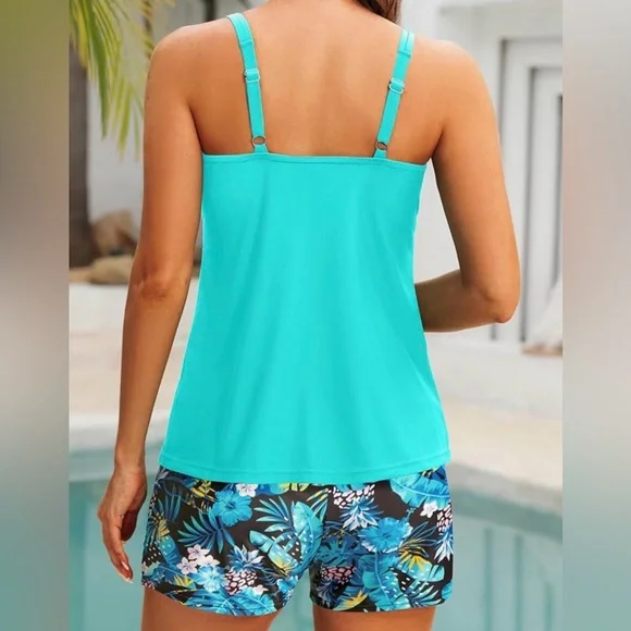 Tempt Me Women’s Tankini Swimsuit Set with Shorts Adjustable Straps NWT Size L - Picture 2 of 10